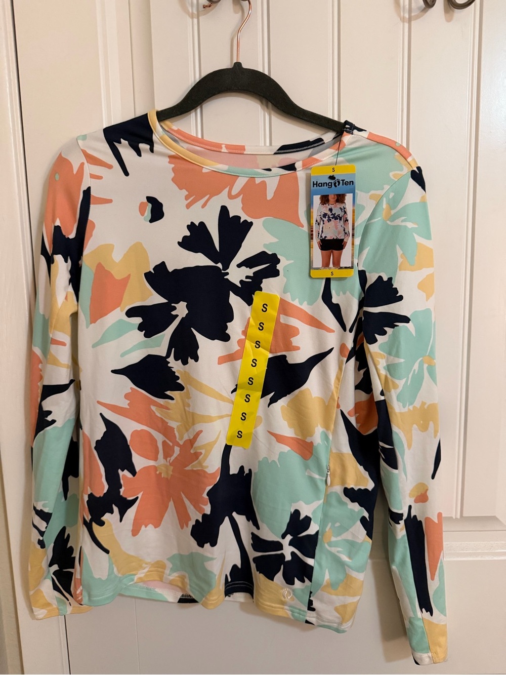 NWT Hang Ten Floral Long Sleeve UPF 50+ Rash Guard Swim Top Small